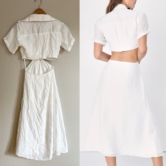 Sensational Sun White Collared Cutout Tie-Front Midi Dress - Picture 3 of 10